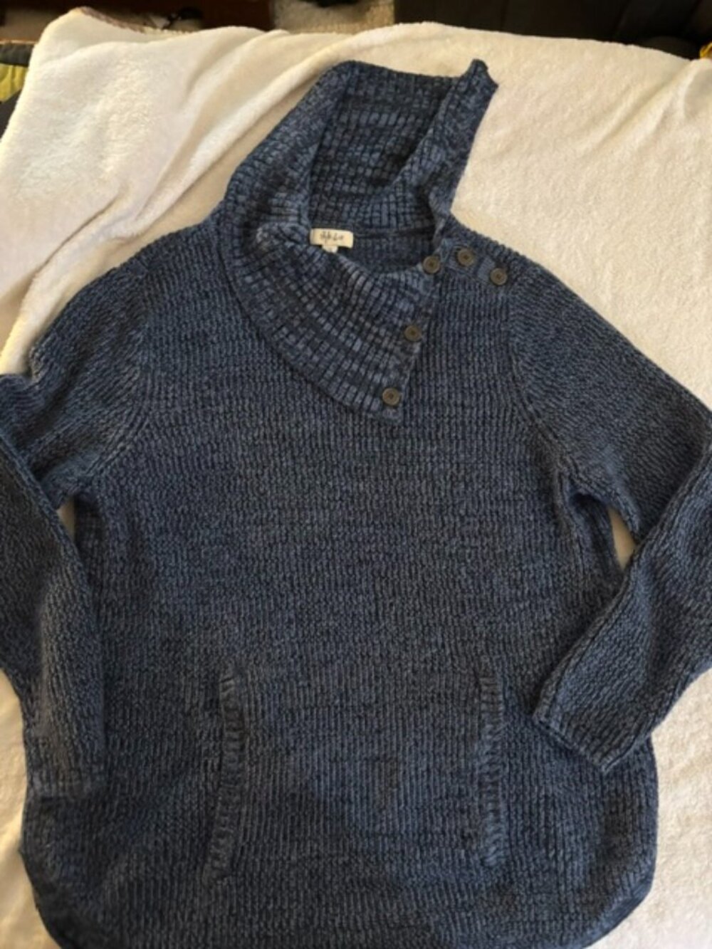 Style & Co Women's 2X Blue Knit Cowl Sweater w/Kangaroo Pockets